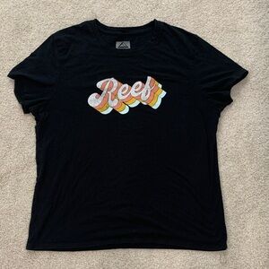 Reef Black Tee with Retro Multicolor Logo Size L